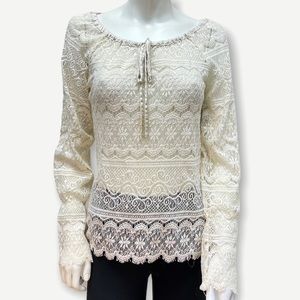 Hale BOB‎ white lace long sleeve top S